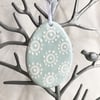 Blue Pottery Easter Egg decoration with white pattern