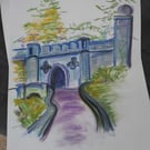 Tollymore Forest park original painting in Conte pastel crayon. A3 size.