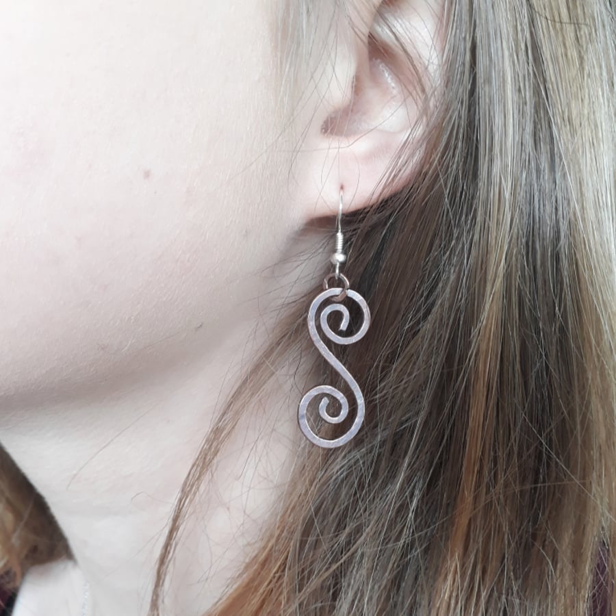 Large Celtic Spiral Earrings, Natural Copper Earthy Rustic Boho Jewellery 
