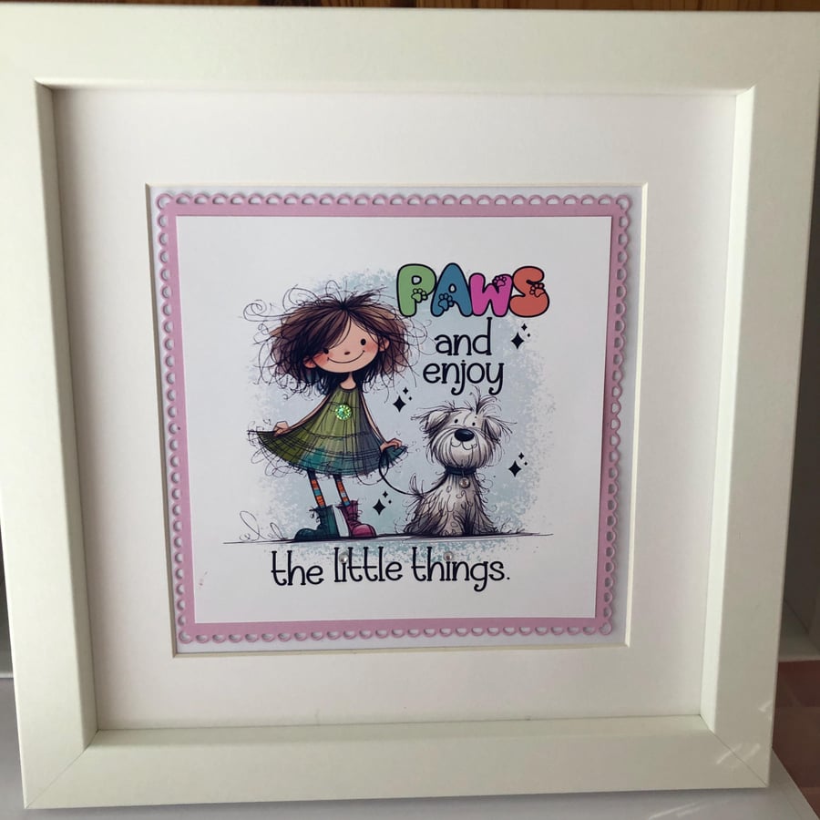 Handmade Framed Funny Dog Art Print, 'Paws and Enjoy'