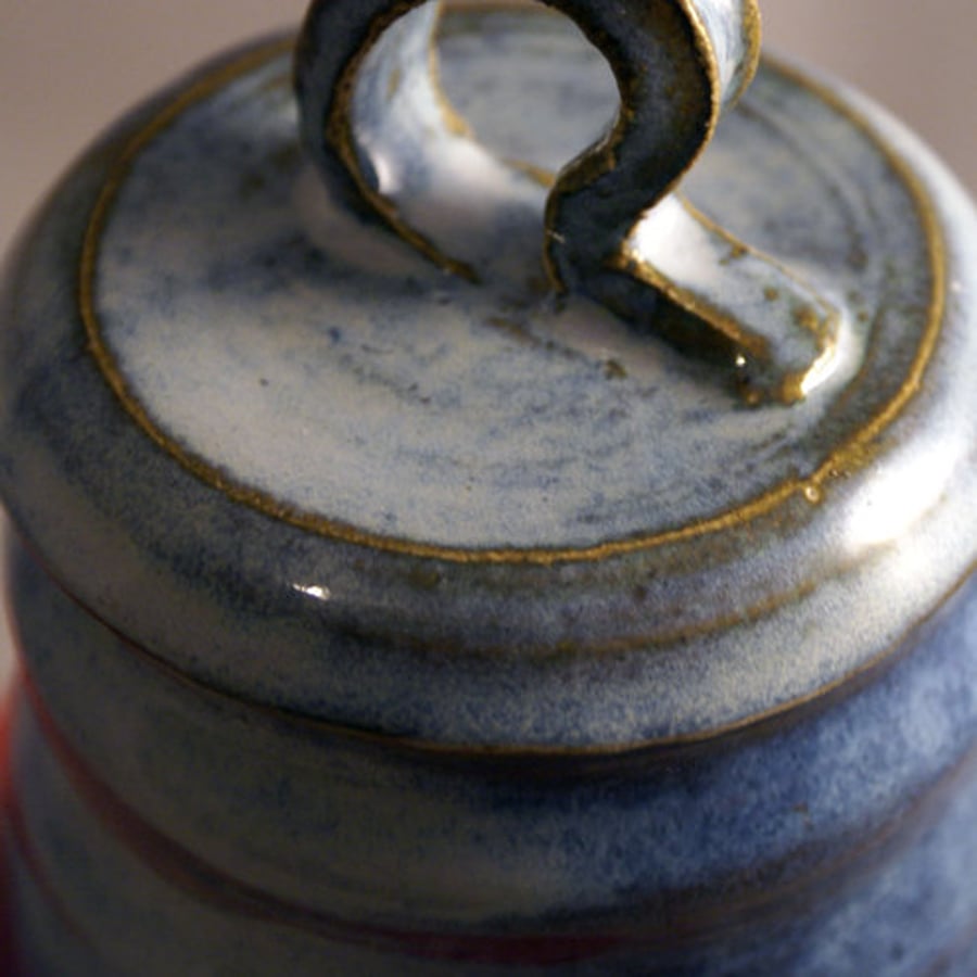 Ceramic dry goods jar glazed in soft blue - wheel thrown uk pottery
