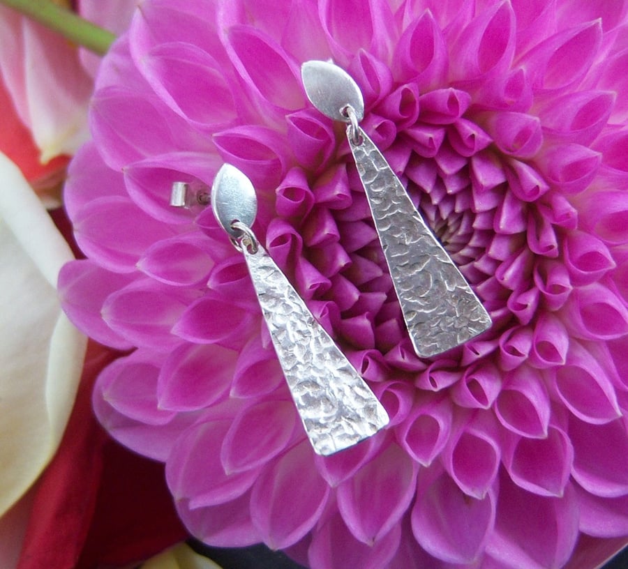 Dangly sterling silver triangle earrings with stud fitting