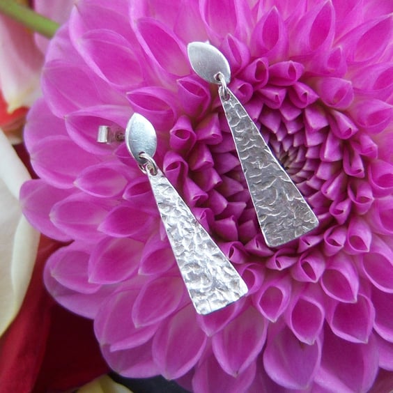 Dangly sterling silver triangle earrings with stud fitting