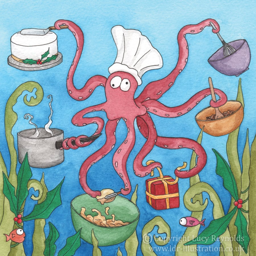 Single Christmas Octopus Card