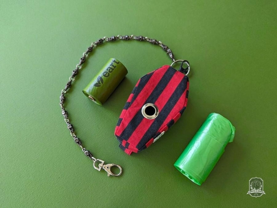 Coffin Dog Bag Holder Black & Red Stripes Dog Poop Bag Dispenser, Handmade Dog P