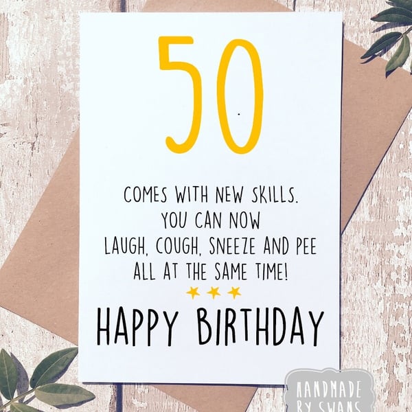 Funny 50th birthday, 50x fiftieth birthday card, special age, milestone birthday