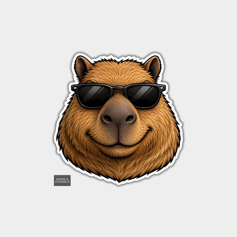 Funny Vinyl Die Cut Sticker For Adults - Capybara Face With Sunglasses