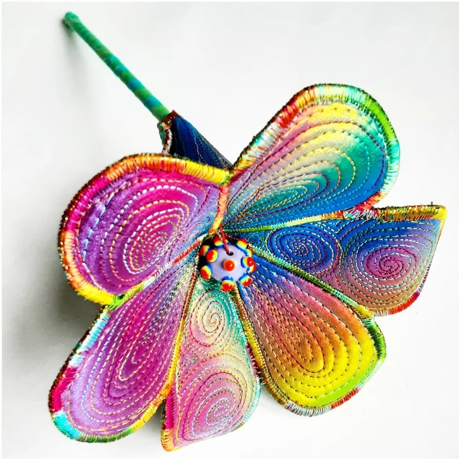 Rainbow Textile Art Flower