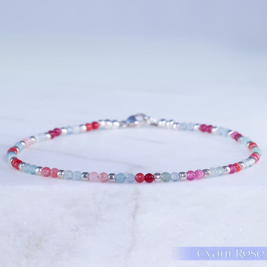 Agate and sterling silver handmade bracelet beaded dainty pretty 