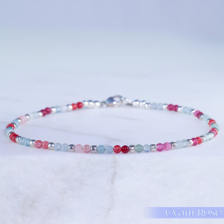 Agate and sterling silver handmade bracelet beaded dainty pretty 