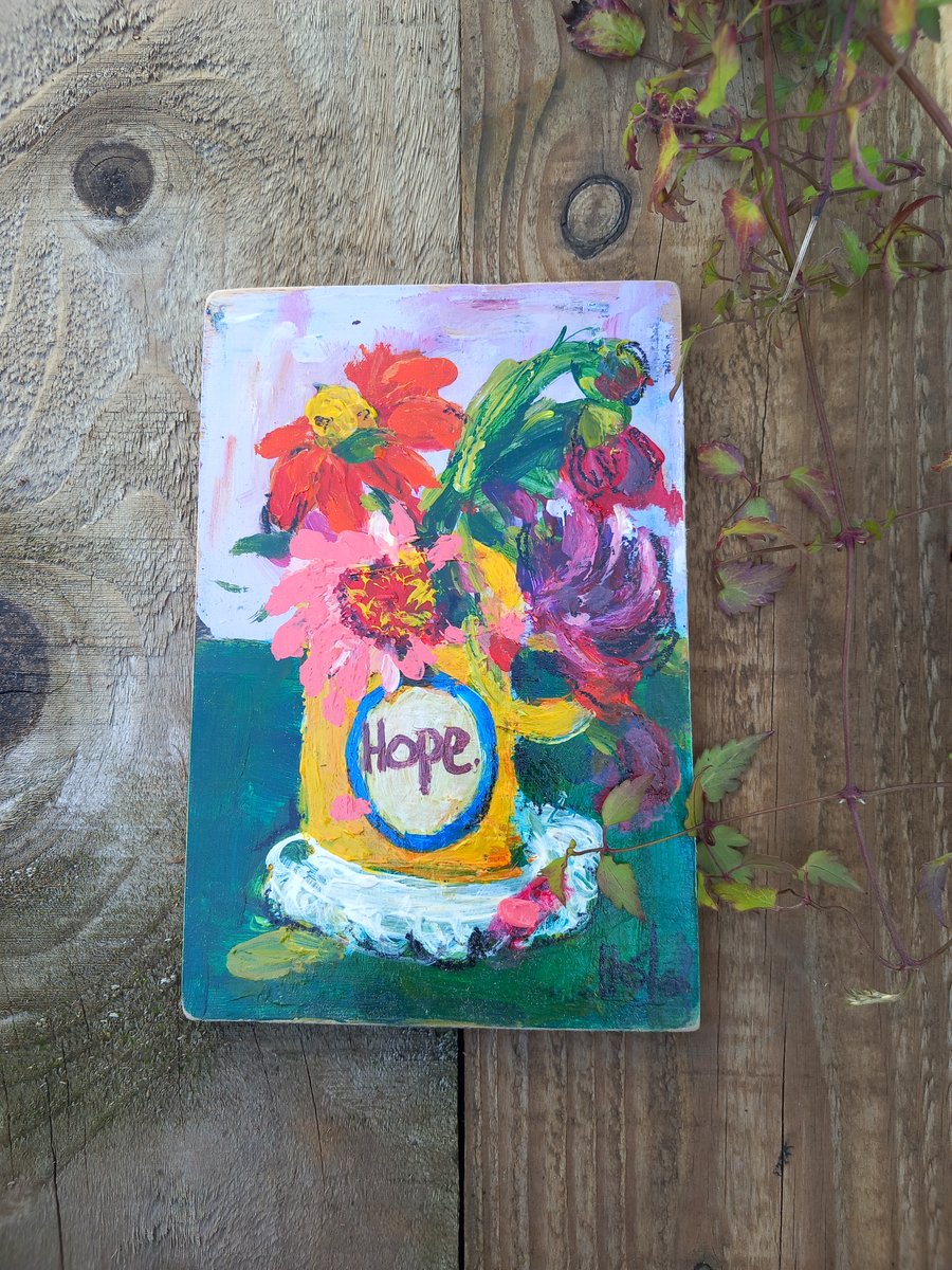 Still life flowers on wood 'hope'