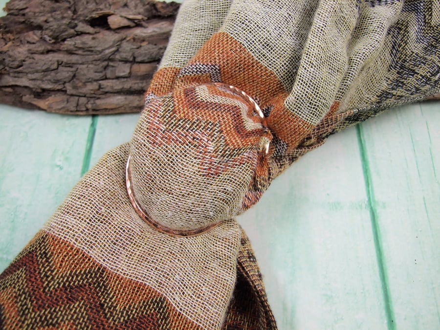 Hammered Copper Scarf Ring, Large Artisan Buckle for Heavier Weight Scarf