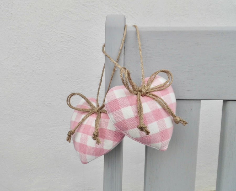 Heart shape small size decorations in Laura Ashley pink and white gingham