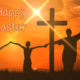 Happy Easter Religious Cross Card A5
