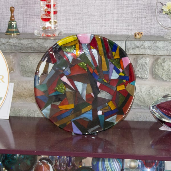 Vibrant Fused Glass Mosaic Plate - 9323
