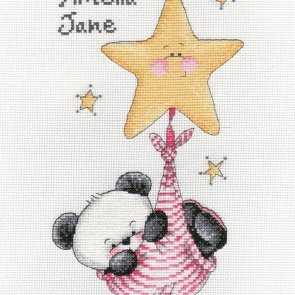 Party Paws Bamboo swinging on a star - twin girls cross stitch chart