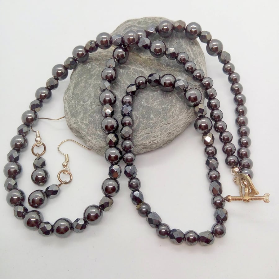 Charcoal Grey Haematite Beaded 3 Piece Jewellery Set, Jewellery Gift for Her