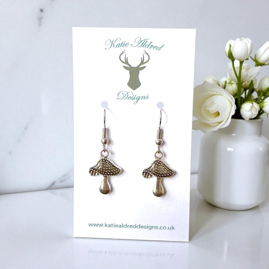 Charm Earrings - Silver Toadstool