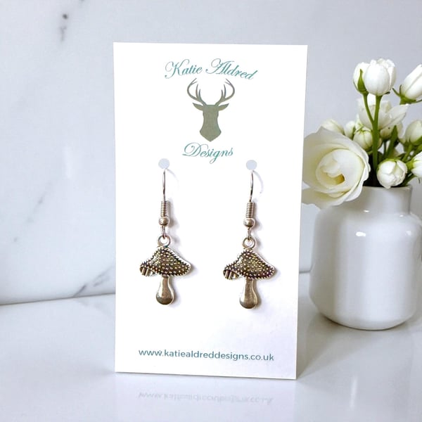 Charm Earrings - Silver Toadstool