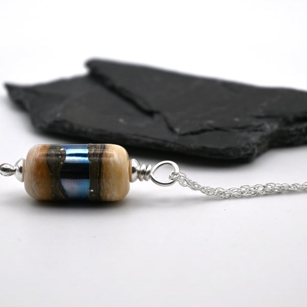 ivory and silver glass barrel pendant necklace