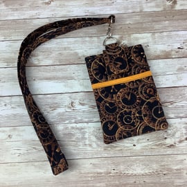 Clocks Lanyard Pouch, Steampunk, Phone, Travel, Detachable lanyard, Handmade