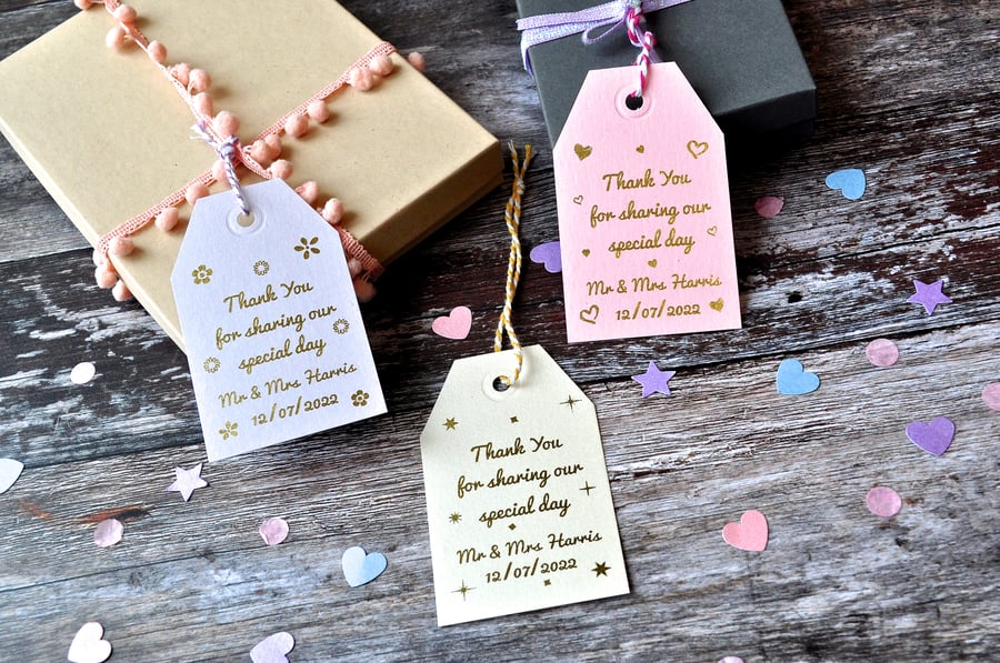 Personalised Gold Foiled Wedding Favour Gift Tag