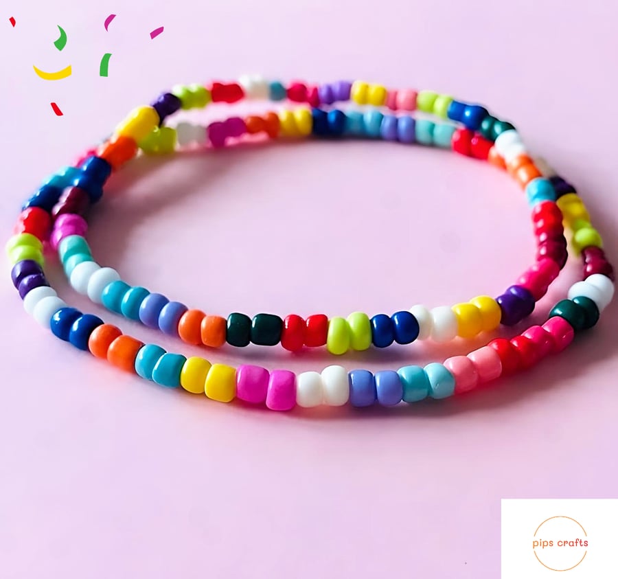 Rainbow Seed Bead Bracelets - 3mm Beads - Handmade Stretchy Stacking Bracelets