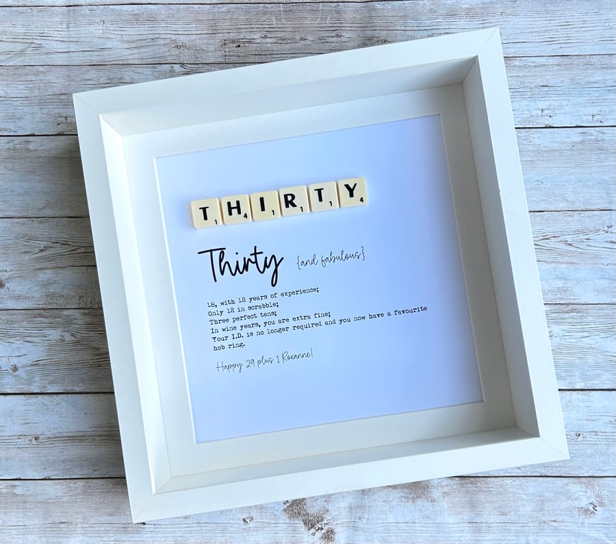 Thirty 30th Birthday Scrabble Minifigures Frame Personalised 