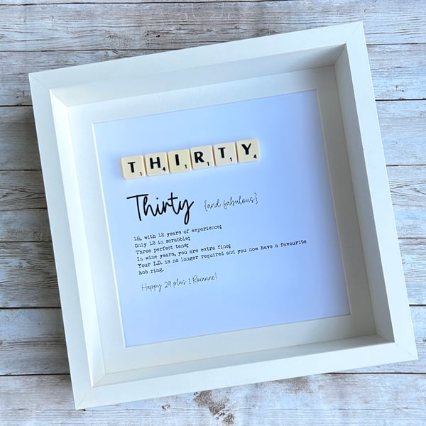 Thirty 30th Birthday Scrabble Minifigures Frame Personalised 
