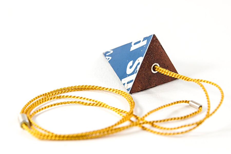 Pyramid Blue Tin Necklace  