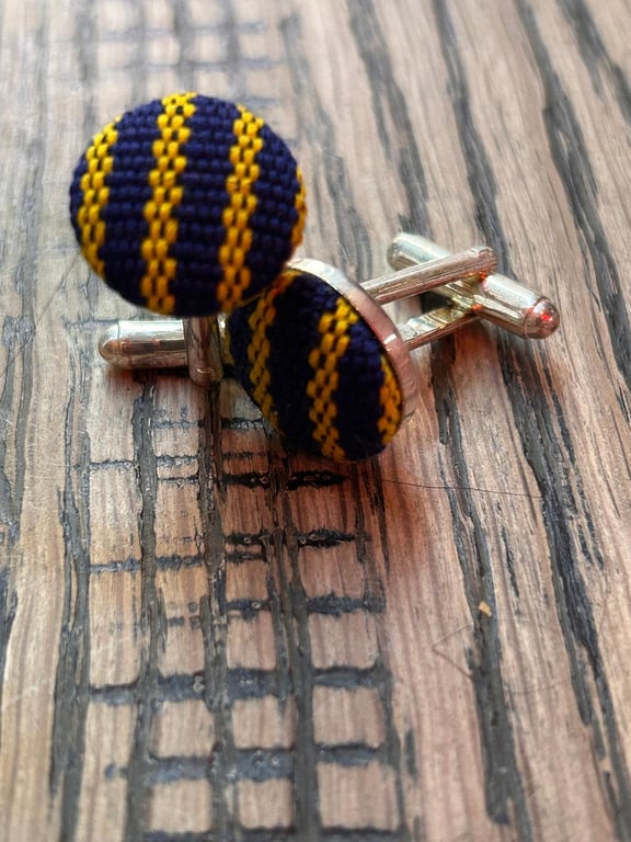 Navy and Yellow Striped Cufflinks