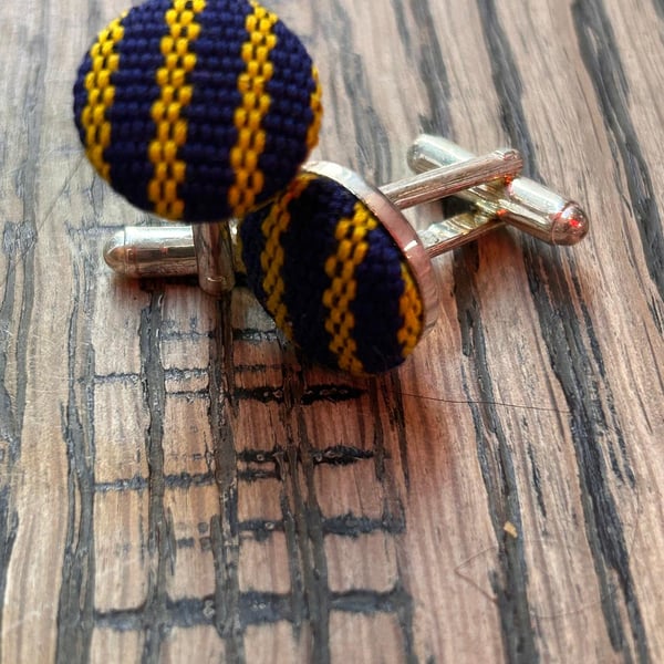 Navy and Yellow Striped Cufflinks
