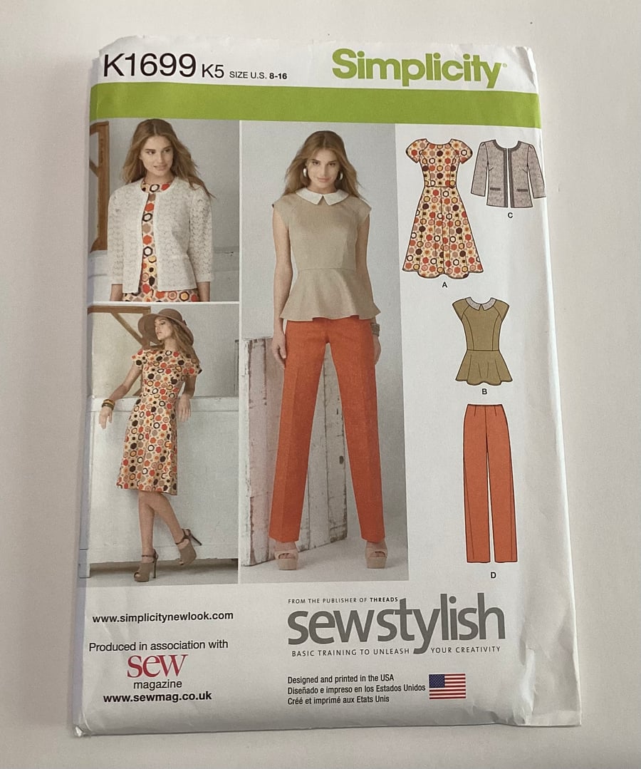 Sewing pattern, uncut, Simplicity K1699, top, jacket, trousers, dress