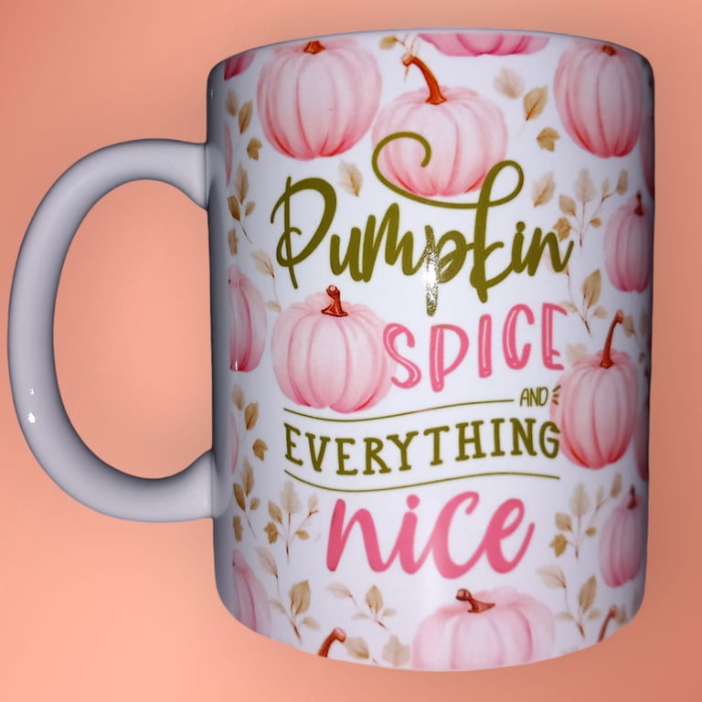 Pumpkin Spice and Everything Nice Autumn Vibes Halloween Mug 11oz Pink