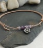 Adjustable cotton cord anklet with amethyst beads and flower charm 