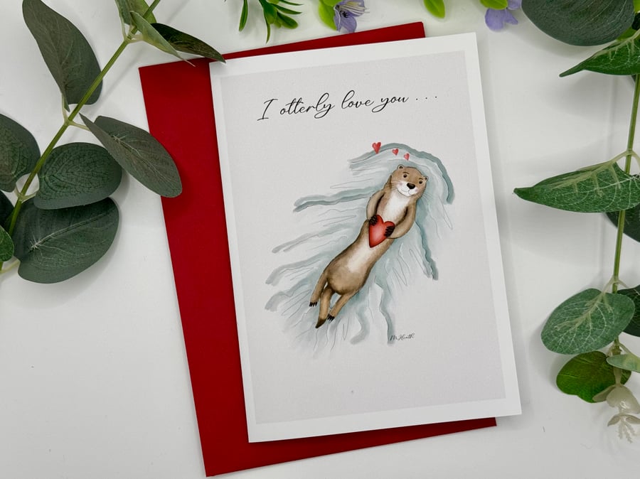 Otter lovers card general card cute Anniversary card Valentine s Day  heart