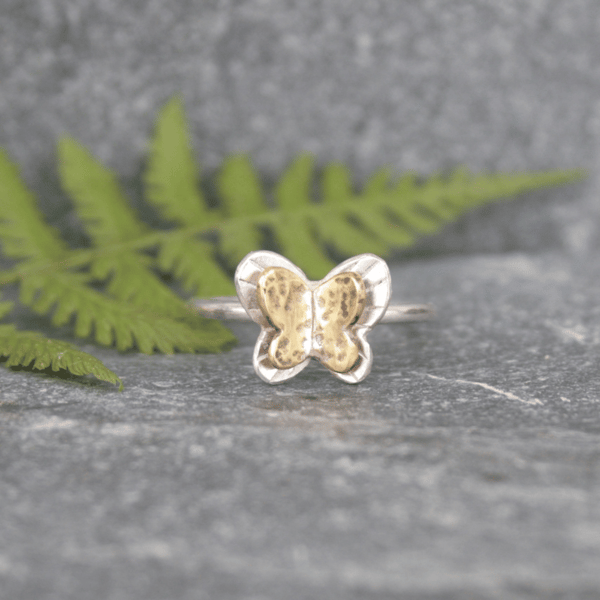 Sterling silver butterfly ring, dainty handmade ring