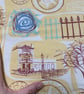 RARE Mid Century Pictorial RETRO Yellow  barkcloth fabric for sale 50s 60s     - Image 2
