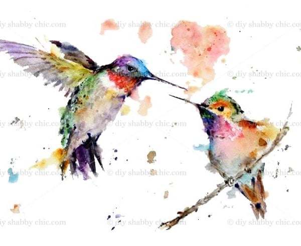 Waterslide Furniture Vintage Image Transfer Shabby Chic Hummingbird Watercolor