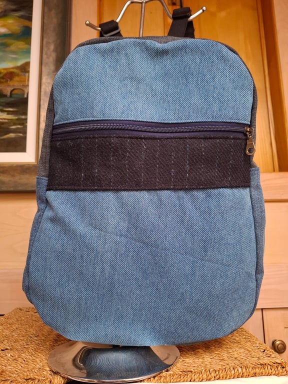 Denim and tweed backpack
