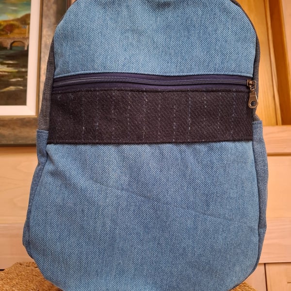 Denim and tweed backpack