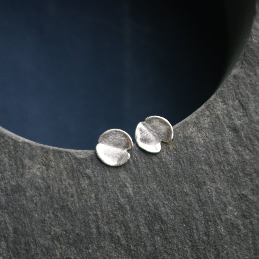 Silver Lily Pad Stud Earrings