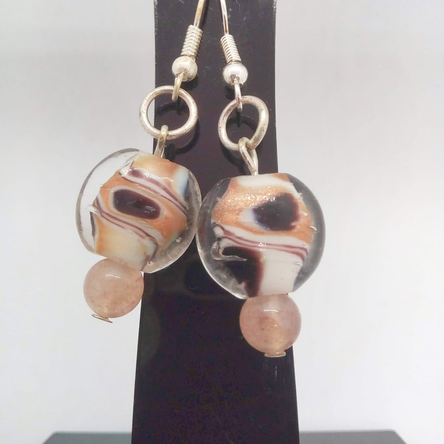 SALE - Lampwork & Pink Picasso Bead Earrings for Pierced Ears, Ladies Earrings