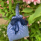 Blue and White Gingham Drawstring Bag