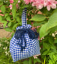 Blue and White Gingham Drawstring Bag