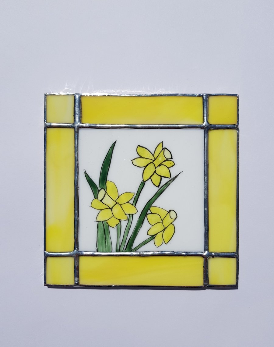 215 Stained Glass Daffodil Painting - handmade hanging decoration.