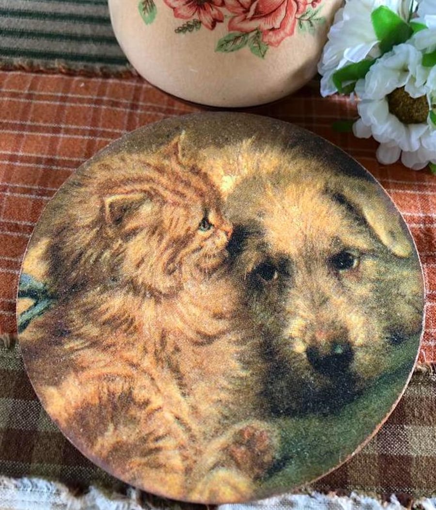 Cat & Dog Cuddles Coaster