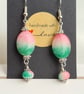 Gorgeous Watermelon Gemstone Oval Bead Earrings with Dangle - Image 2