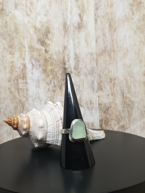 Sterling Silver 925 Foam Colour Seaham Seaglass Textured Band Ring Full Hallmark