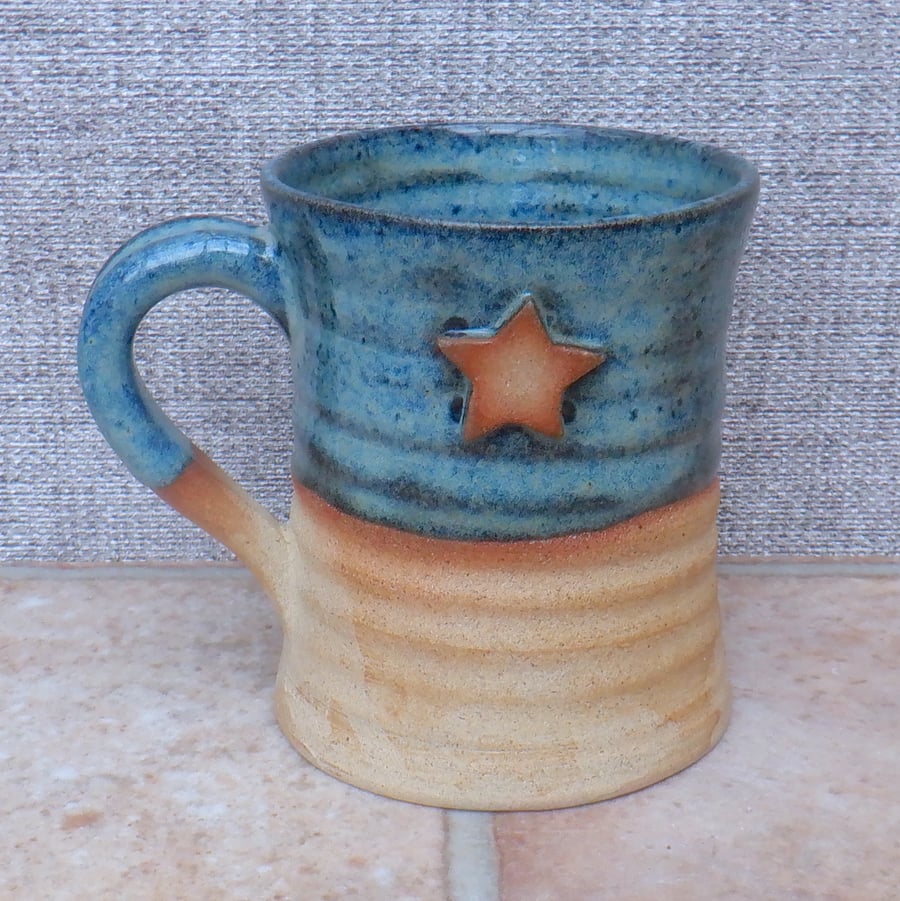 Coffee mug pint tea cup with star stoneware hand thrown pottery ceramic